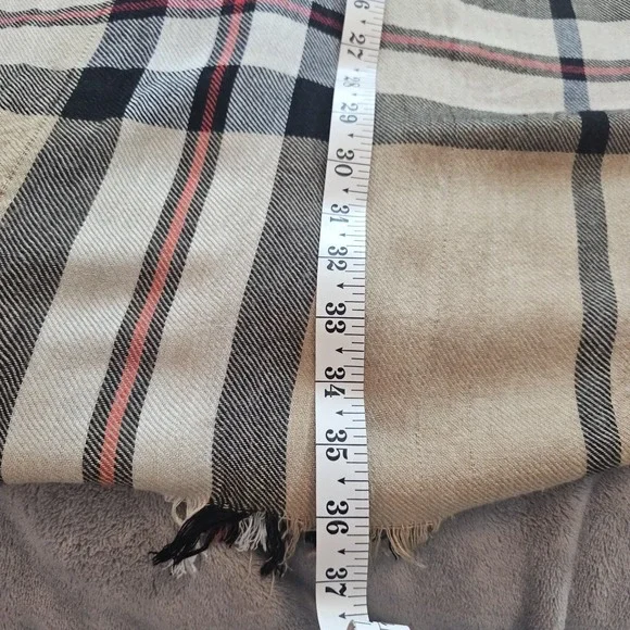 Tartan 100% Viscose Camel Red Black White Plaid Large  Scarf Classic Academia - Picture 8 of 8